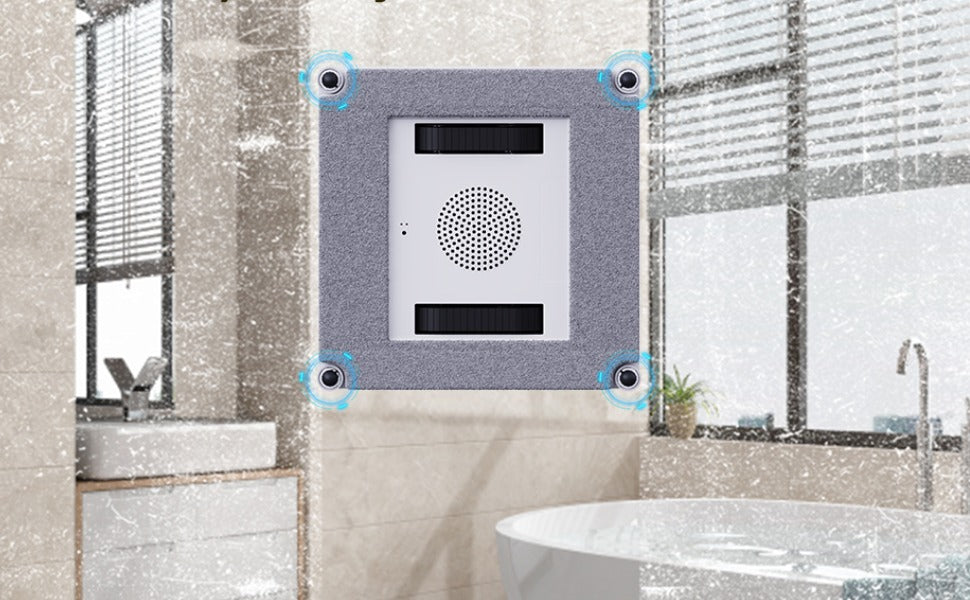 vue nettoyage paroi de douche par le robot lave vitres